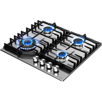 Газовая варочная панель GRESSEL U60V41M011 60 см, нержавеющая сталь, WOK-конфорка, автоматический розжиг, газ-контроль, чугунные решетки