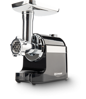 Мясорубка электрическая Gressel GMG-1703, черная, 2000Вт, металлические шестерни, насадки для кеббе и колбасок, 3 решетки для фарша