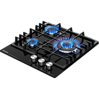 Газовая варочная панель GRESSEL U45H35S001 45 см, закаленное стекло, WOK-конфорка, автоматический розжиг, газ-контроль, чугунные решетки