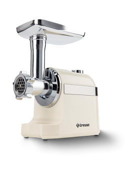 Мясорубка электрическая Gressel GMG-1704, кремовая, 2000Вт, металлические шестерни, насадки для кеббе и колбасок, 3 решетки для фарша
